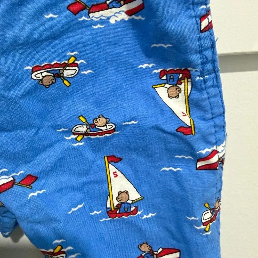 Vintage OshKosh B'gosh Blue Sailboat Nautical Teddy Bears Bib Overalls